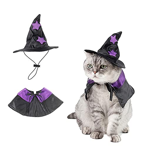 AWOCAN Halloween Haustier Umhang Hexenhut Hexe Umhang Kostüm für Katzen und kleine Hunde Halloween Kleidung (L) von AWOCAN