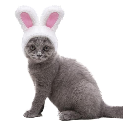 AWOCAN Hasenohren Haustier-Stirnband, Katze, Ostern, Haustier, Hase, Hut mit Ohren für Katzen, kleines Haustierkostüm, Verkleidungszubehör, Haustier-Party-Kostüm (weiß + rosa) von AWOCAN