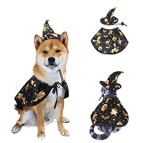 AWOCAN Haustier Halloween Hund Katze Kostüm Umhang Hexe Umhang Hexe Hut Kostüm für Katzen und kleine Hunde Halloween Kleidung (S) von AWOCAN