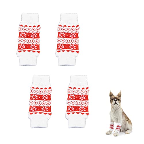 AWOCAN Haustier-Strick-Beinwärmer für mehrere Muster, Haustiersocken geeignet für kleine, mittelgroße Hunde und Katzen, modisch, sauber und warm (Größe L, Rot) von AWOCAN