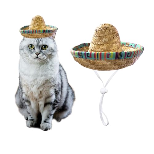 AWOCAN Sombrero-Hut für Katzen, Sombrero-Hut, mexikanische Strohkappe mit verstellbarem Kinnriemen, Grün von AWOCAN