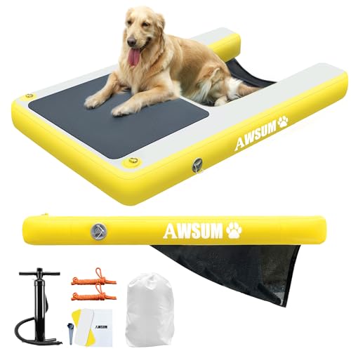 AWSUM 150x100x15cm Aufblasbare Hunde Wasserrampe Dog Ramp Hundeboot Rampe Leiter Schwimmrampe Welpe Planke Schwimmdock Plattform für Hunde bis zu 90 kg, für Pool, Boote, Docks, Seen von AWSUM