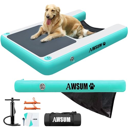 AWSUM 150x100x15cm Aufblasbare Hunde Wasserrampe Dog Ramp Hundeboot Rampe Leiter Schwimmrampe Welpe Planke Schwimmdock Plattform für Hunde bis zu 90 kg, für Pool, Boote, Docks, Seen von AWSUM