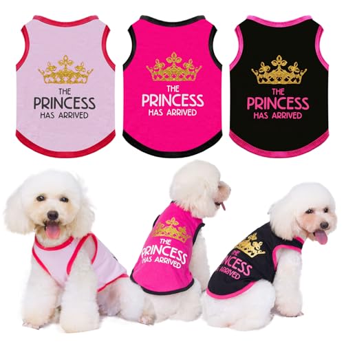 AXIIJGL 3 Stück kleine Hundeshirts Sommer Haustier T-Shirts Weiche Welpen Baumwolle T-Shirts Niedliche Prinzessin Hund Shirts Bedruckt Hund Ärmellos Hemd Weste mit Lustigen Buchstaben für kleine Hunde Katze Mädchen M von AXIIJGL