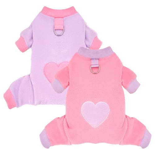 AXIIJGL Hunde-Pyjama für kleine Hunde, Polyester, niedlicher Hundepullover, Hundepullover, Love-Muster, Einteiler für kleine Hunde, 2 Stück von AXIIJGL