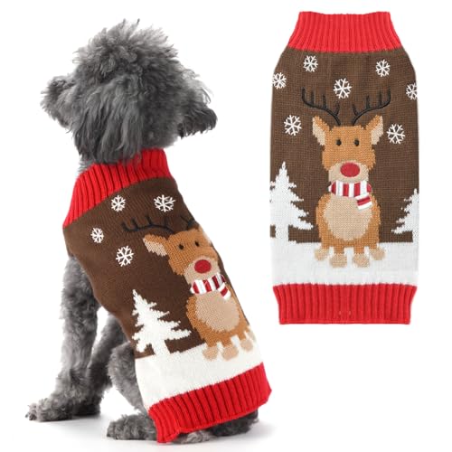 AXIIJGL Hunde-Weihnachtspullover Haustier Schneemann Pullover Hund Hässlicher Pullover Pullover Welpen Urlaub Festlich Winter Strickwaren Xmas Kleidung für kleine, mittelgroße und große Hunde Rotbraun von AXIIJGL