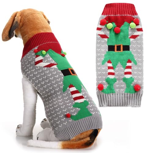 AXIIJGL Hundepullover Ugly Vintage Knit Christmas Halloween Sweater Xmas Rentier Urlaub Festlicher Hund Pullover Kleidung für kleine, mittelgroße und große Hunde von AXIIJGL