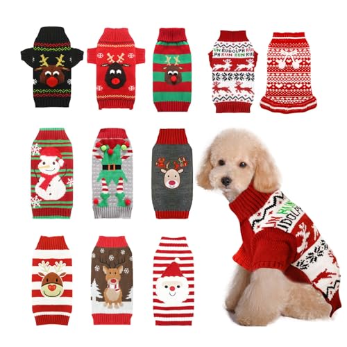 Weihnachtspullover für Hunde, Rentier, Weihnachtskleidung für Hunde mit Loch für die Leine, Katzenpullover nur für Katzen, Französische Bulldogge, Chihuahua, Dackel, Frenchie, Kleidung für Hunde von AXIIJGL