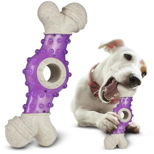 AXIOM CREATIONS Interaktives Hundespielzeug für aggressive Kauer – 15,2 x 5,1 cm Knochenförmiges Welpen-Kauspielzeug zum Zahnen – Haustiersicheres Weizenstrohfasermaterial mit Leckerlihalter – kleine von AXIOM CREATIONS