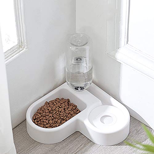 AYADA 2 in 1 Futterspender für Wasser, automatischer Brunnen für Tiere, Anti-Überlauf, Tränke und Futternapf für Katze/Hund, Schüssel für Tiere, Tränke für Haustiere (weiß) von AYADA