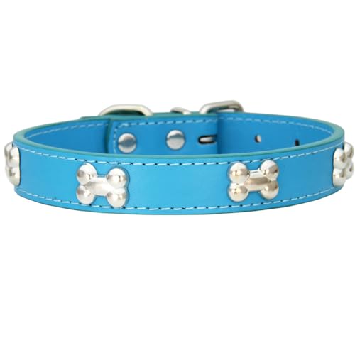 AYGCI Hundehalsband, Halsband für Hunde aus Leder Metallknochen Nieten Hundehalsband Sichere und Bequeme verstellbare Halsbänder Größen Small Medium Large von AYGCI