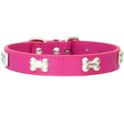 AYGCI Hundehalsband, Halsband für Hunde aus Leder Metallknochen Nieten Hundehalsband Sichere und Bequeme verstellbare Halsbänder Größen Small Medium Large von AYGCI