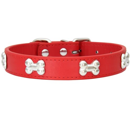 AYGCI Hundehalsband, Halsband für Hunde aus Leder Metallknochen Nieten Hundehalsband Sichere und Bequeme verstellbare Halsbänder Größen Small Medium Large von AYGCI