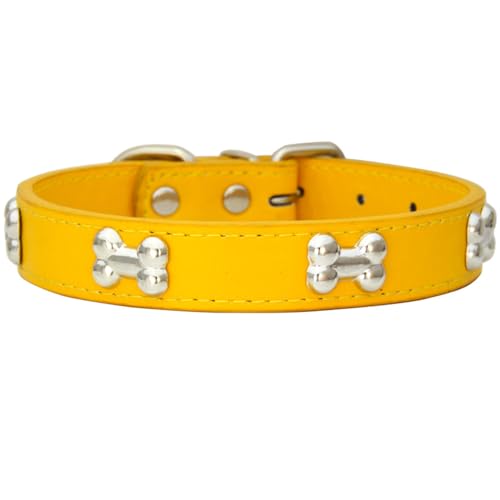 AYGCI Hundehalsband, Halsband für Hunde aus Leder Metallknochen Nieten Hundehalsband Sichere und Bequeme verstellbare Halsbänder Größen Small Medium Large von AYGCI