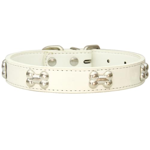 AYGCI Hundehalsband, Halsband für Hunde aus Leder Metallknochen Nieten Hundehalsband Sichere und Bequeme verstellbare Halsbänder Größen Small Medium Large von AYGCI