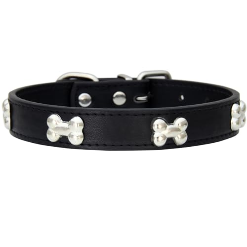 AYGCI Hundehalsband, Halsband für Hunde aus Leder Metallknochen Nieten Hundehalsband Sichere und Bequeme verstellbare Halsbänder Größen Small Medium Large von AYGCI