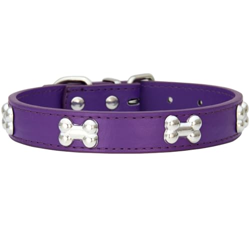 AYGCI Hundehalsband, Halsband für Hunde aus Leder Metallknochen Nieten Hundehalsband Sichere und Bequeme verstellbare Halsbänder Größen Small Medium Large von AYGCI