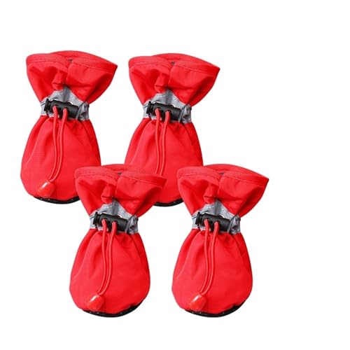 Hundeschuhe,Pfotenschutz Hund 4 Haustier-Schuhe mit weicher Sohle, wasserdichte Regenstiefel, Hundeschuhe, rutschfeste, schmutzabweisende Füße, im Freien, verdickt, geeignet for Kätzchen(Red cotton,XS von AYKANING