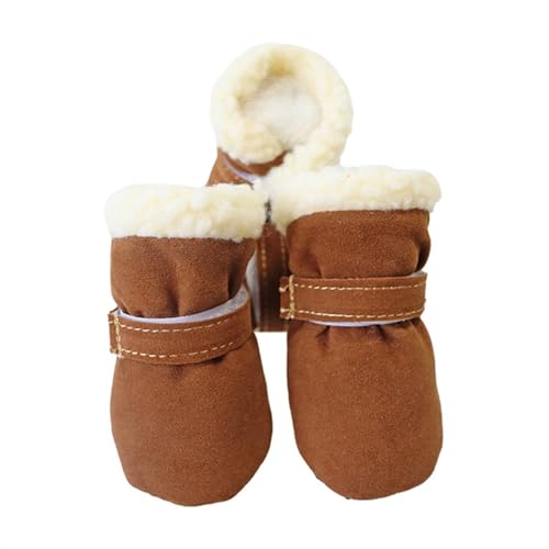 Hundeschuhe,Pfotenschutz Hund 4 Stück wasserdichte, warme Haustier-Hundeschuhe, rutschfeste Schneestiefel for kleine Hunderassen, Welpen, Katzen(Brown,M) von AYKANING