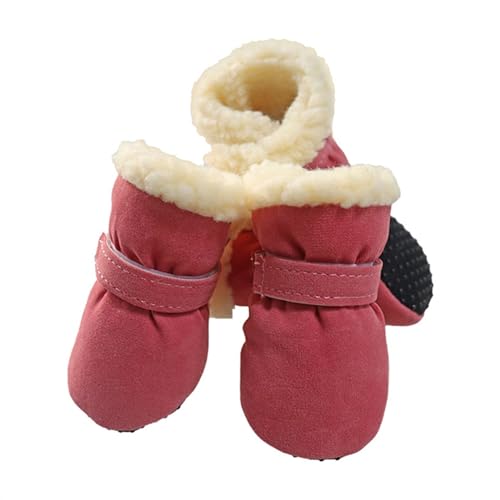 Hundeschuhe,Pfotenschutz Hund 4 Stück wasserdichte, warme Haustier-Hundeschuhe, rutschfeste Schneestiefel for kleine Hunderassen, Welpen, Katzen(Pink,L) von AYKANING