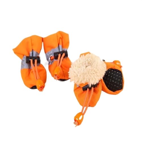 Hundeschuhe,Pfotenschutz Hund 4 Stücke wasserdichte Winter Haustier Hund Schuhe Anti-rutsch Regen Schnee Stiefel Schuhe Dicke Warme for Kleine Katzen Welpen Hunde Socken Booties(Cotton Orange,M) von AYKANING