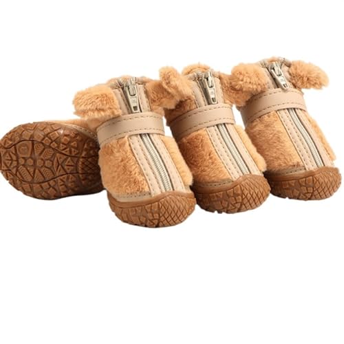 Hundeschuhe,Pfotenschutz Hund 4 Teile/Satz Fleece Hund Stiefel Winter Anti-Slip Gummi Sohle Welpen Schuhe Hund Schnee Stiefel Pfoten Protektoren for Outdoor(Brown,4) von AYKANING