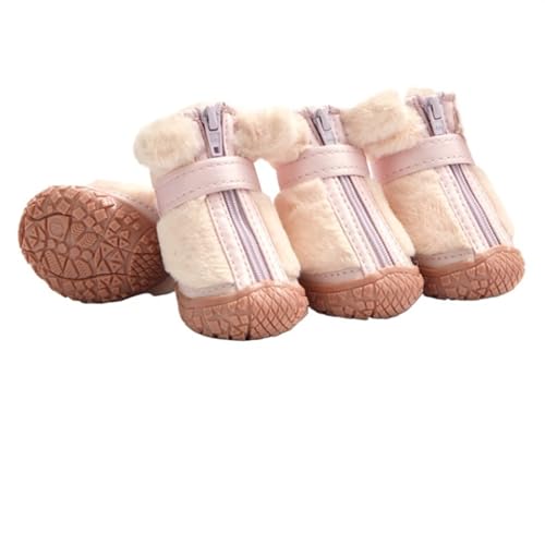 Hundeschuhe,Pfotenschutz Hund 4 Teile/Satz Fleece Hund Stiefel Winter Anti-Slip Gummi Sohle Welpen Schuhe Hund Schnee Stiefel Pfoten Protektoren for Outdoor(Pink,3) von AYKANING