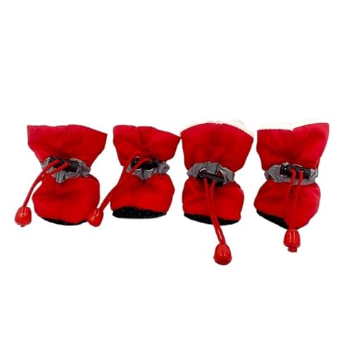 Hundeschuhe,Pfotenschutz Hund 4 Teile/Satz Hund Schuhe for Kleine Große Hunde Haustier Anti-Slip Stiefel Weiche Warme Socken Winter Outdoor Welpen Liefert(Winter-Red,S-2) von AYKANING