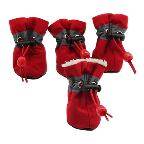 Hundeschuhe,Pfotenschutz Hund 4 Teile/Satz wasserdichte Haustier Hund Schuhe Winter Warme Anti-Slip Regen Stiefel Schuhe for Kleine Katze Hunde Welpen Hund pet Booties Zubehör(Red,5) von AYKANING