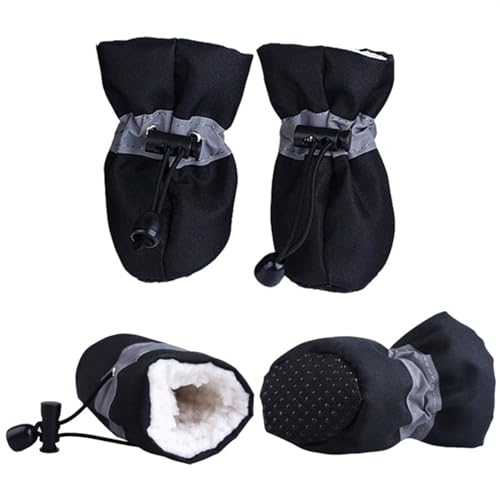 Hundeschuhe,Pfotenschutz Hund 4 Teile/Satz wasserdichte Winter Haustier Hund Schuhe Anti-Slip Regen Schnee Stiefel Schuhe Dicke Warme for Kleine Katzen Welpen Hunde Socken Booties(Black,2) von AYKANING