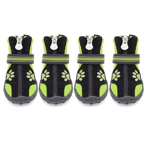 Hundeschuhe,Pfotenschutz Hund 4 stücke Haustier Hund Schuhe Warme Winter Hunde Schuhe Reflektierende Haustier Regen Schnee Stiefel Nicht-Slip Hund Schuh for kleine Große Hunde(Green,7) von AYKANING