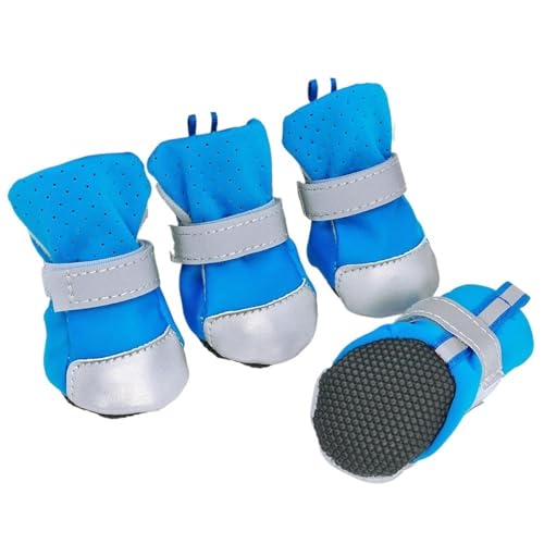 Hundeschuhe,Pfotenschutz Hund 4 stücke Warme Winter Hund Schuhe wasserdichte Hunde Schuhe Anti-Slip Welpen Regen Schnee Booties Reflektierende Haustier Socken for kleine Mittelgroße Hunde(Blue,L) von AYKANING