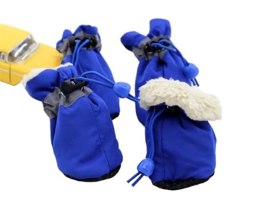 Hundeschuhe,Pfotenschutz Hund 4 stücke rutschfeste Welpen Schuhe wasserdichte Winter Haustier Hund Anti-Slip Regen Schnee Stiefel Schuhe Dicke Warme for Prewalkers socken Booties(Blue Warmer,1) von AYKANING