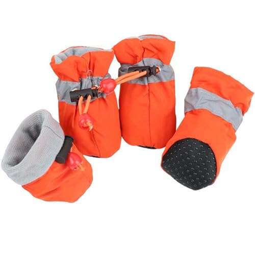 Hundeschuhe,Pfotenschutz Hund 4 stücke rutschfeste Welpen Schuhe wasserdichte Winter Haustier Hund Anti-Slip Regen Schnee Stiefel Schuhe Dicke Warme for Prewalkers socken Booties(Spring Orange,3) von AYKANING