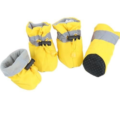 Hundeschuhe,Pfotenschutz Hund 4 stücke rutschfeste Welpen Schuhe wasserdichte Winter Haustier Hund Anti-Slip Regen Schnee Stiefel Schuhe Dicke Warme for Prewalkers socken Booties(Spring Yellow,5) von AYKANING