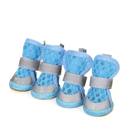 Hundeschuhe,Pfotenschutz Hund Hundeschuhe for kleine und mittelgroße Hunde, reflektierendes Netz, atmungsaktiv, Sommerschuhe, Welpen-Outdoor-Zubehör(Blue,3) von AYKANING