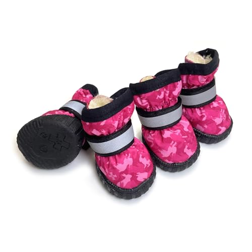 Hundeschuhe,Pfotenschutz Hund Winterschuhe for große Hunde mit reflektierendem Verschluss, wasserdicht, gesteppt, rutschfest, for den Außenbereich(1 pink,M) von AYKANING