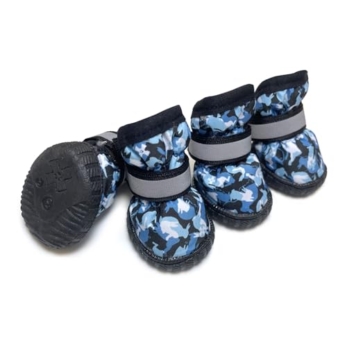 Hundeschuhe,Pfotenschutz Hund Winterschuhe for große Hunde mit reflektierendem Verschluss, wasserdicht, gesteppt, rutschfest, for den Außenbereich(Blue,XL) von AYKANING