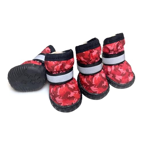 Hundeschuhe,Pfotenschutz Hund Winterschuhe for große Hunde mit reflektierendem Verschluss, wasserdicht, gesteppt, rutschfest, for den Außenbereich(Red,XL) von AYKANING