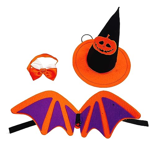 Halloween-Kostüm für Hunde und Katzen, Fledermausflügel, Zauberer, Hut, Krawatte, Halsband, Cosplay, Halloween, Party, Größe S, M, Orange von AYKHDS