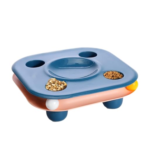 Katzennäpfe für Indoor-Katzen, Futter fressen interaktive Puzzle-Schüssel mit rollendem Ball, Katzennäpfe, Katzenbagger langsamer Feeder, Nass & Trocken Haustier Futternapf für Haustiere (Blau) von AYKHDS