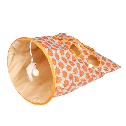 Katzentunneltasche, Interaktives Spielzeug Katzenhöhle Tunnel Rohre, Tunnel gelangweilte Katze Haustier Spielzeug, Katzenbohrtasche mit kleinen Mäusen für Katzen Indoor (Orange) von AYKHDS