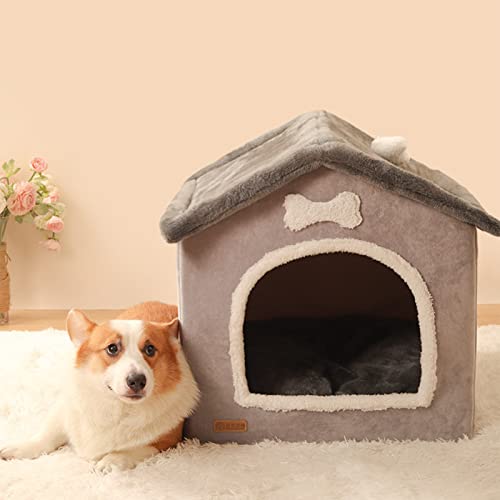 Warmes Hundehaus für den Innenbereich, faltbar, Hundehütte mit abnehmbarem Kissen für Haustiere, Hunde, Katzen, überdachte kleine Haustierhöhle, Katzen-Versteck (M (32 x 42 x 39 cm) von AYKHDS