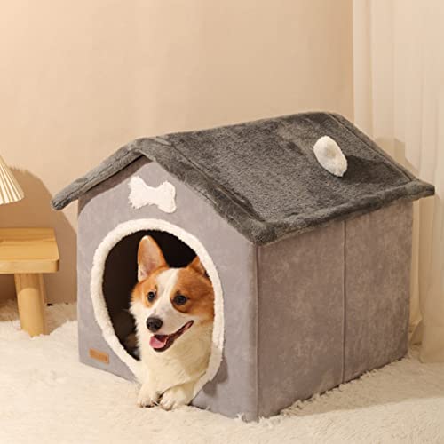 Warmes Hundehaus für den Innenbereich, faltbar, Hundehütte mit abnehmbarem Kissen für Haustiere, Hunde, Katzen, überdachte kleine Haustierhöhle, Katzen-Versteck für den Innenbereich (L x B x H): 38 x von AYKHDS