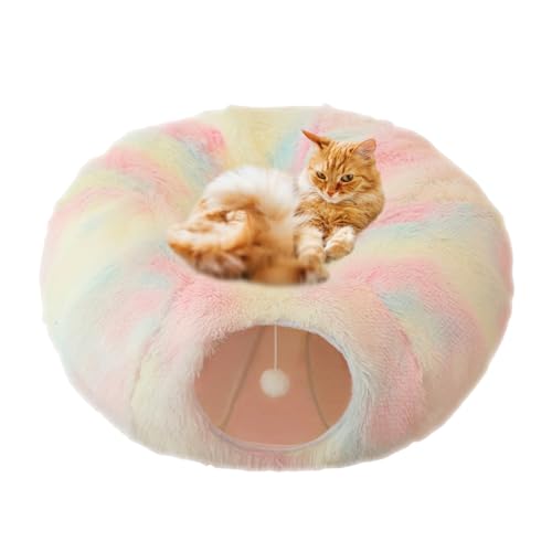 Katzentunnel mit Katzenbett für Katzen, zusammenklappbar, Plüsch-Katzenhöhle, Rohr mit flauschigem Spielzeugball, multifunktionales Katzenspielzeug für kleine, mittelgroße und große Katzen, Welpen, von AYLIORUY