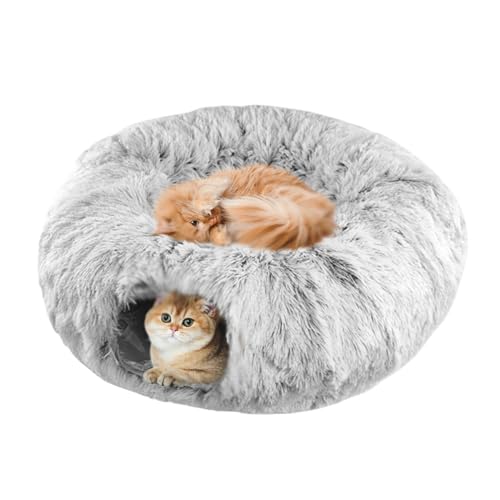 Katzentunnel mit Katzenbett für Katzen Faltbare Plüsch Katzenhöhle Rohr mit Flauschigen Spielzeugball Multifunktionales Katzenspielzeug für kleine mittelgroße große Katze Welpe Kaninchen Frettchen von AYLIORUY