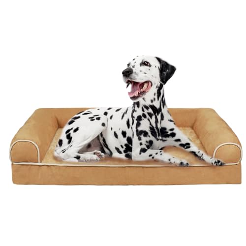 Memory Foam Hundebett mit Nackenrolle, kühlendes Hundebetten für Mini-Hunde, wasserdicht, orthopädisches Hundebett mit abnehmbarem waschbarem Bezug, Hundesofa, Khaki, S von AYLIORUY