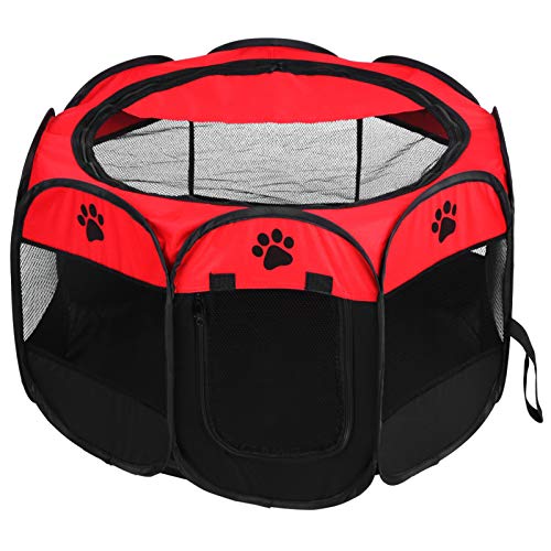 Faltbares Haustierzelt,Haustier Camping Zelt Tragbar Faltbar Hund Nest und Katze Nest Haustier Camping Zelte mit T?¡ì1r Hunde Laufst?lle f?¡ì1r Hunde Katzen (81 * 45 cm)(Rot) von AYNEFY