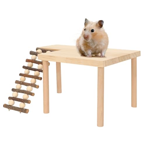 Hamster Holzspielzeug, Klettergerüst für Kleintiere Hamster Aktivitätsplattform Hamster Spielplattform aus Holz 2 stufige Plattform dekorative Landschaftsgestaltung Baumzweig Zaun Hamster Plattform von AYNEFY