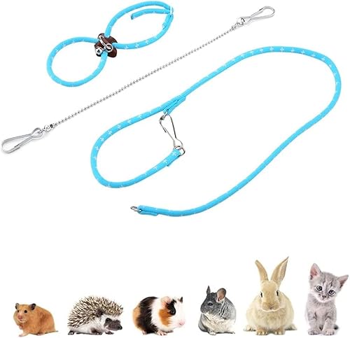 Pet Training Leash, Cotton Pet Hamster Harness Adjustable Harness Vest and Leash Set Soft Animal Vest Pet Vest Leash for Small Pet Outdoor Walking (Blue) von AYNEFY